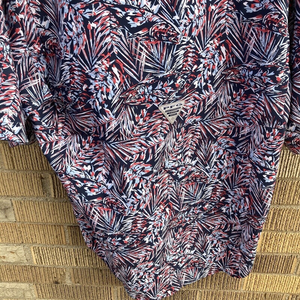 Columbia PFG Shirt Men's Small Super Tamiami Omni-Shade Fishing Red White Blue - Picture 8 of 8
